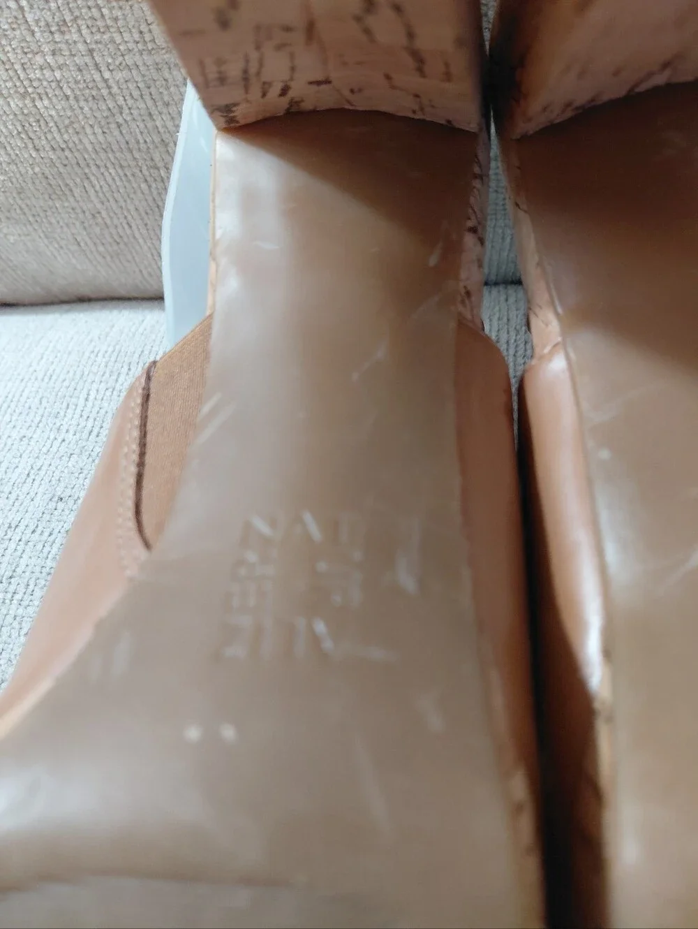 Naturalizer Tan Cork Platform Peep-Toe Block Heel Sandals Size 9.6